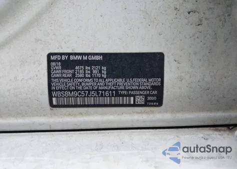 2018 BMW M3 из США, поврежденный, VIN WBS8M9C57J5L71611